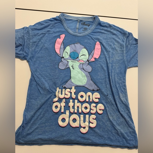 Disney Tops - Disney Blue Tee with Stitch and Playful Text